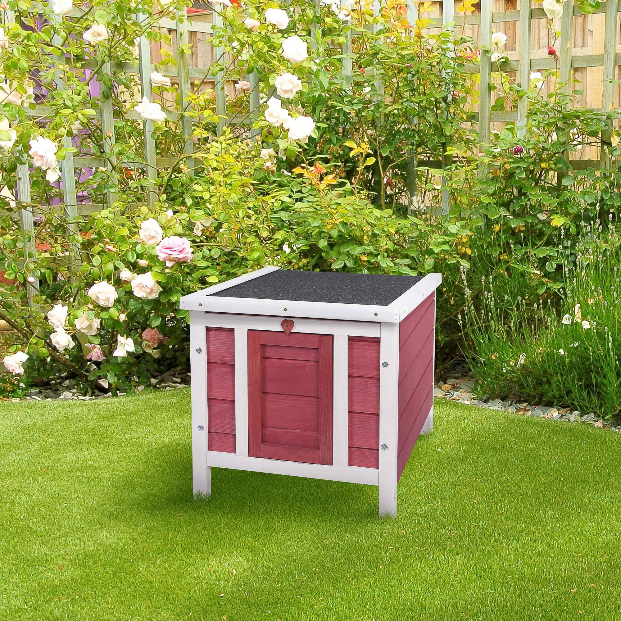 Abri en Bois pour Petit Lapin Niche Extérieure Toit Ouvrant et Porte Rampe 42cm Rouge - ComfortXL Outdoor Living - Image 4