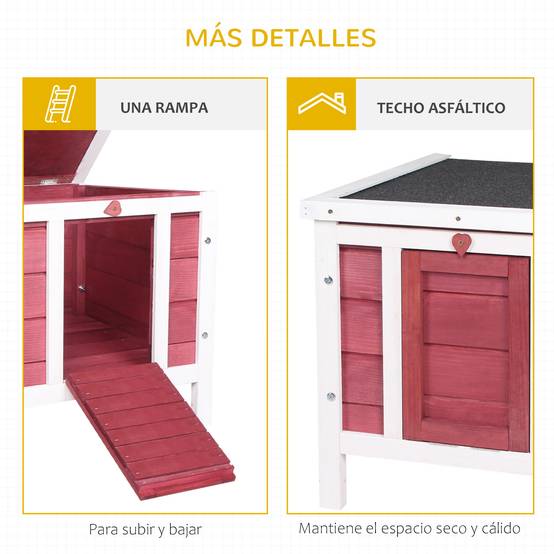 Abri en Bois pour Petit Lapin Niche Extérieure Toit Ouvrant et Porte Rampe 42cm Rouge - ComfortXL Outdoor Living - Image 8