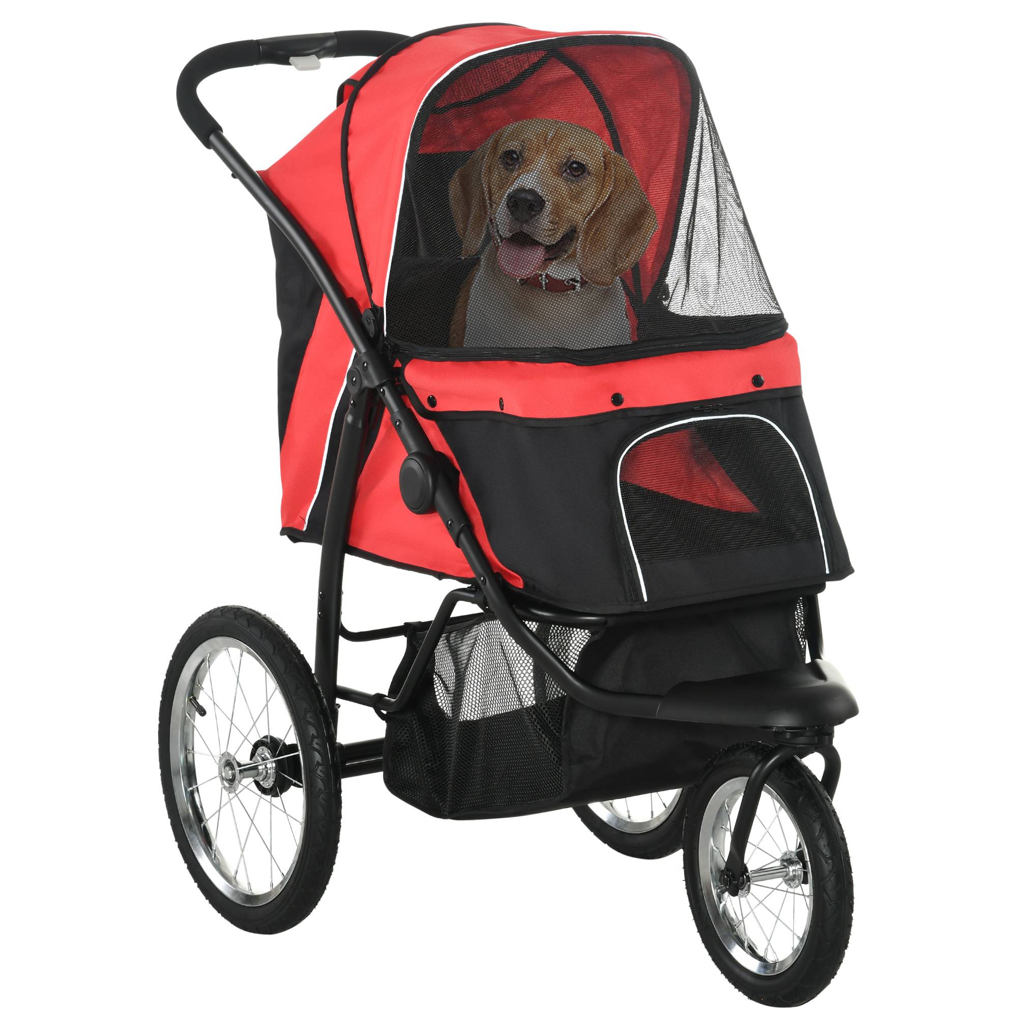 Sans Marque - Poussette chien pliable pare-soleil fenêtre filet panier rangement rouge 111x58x107 cm - Image 1