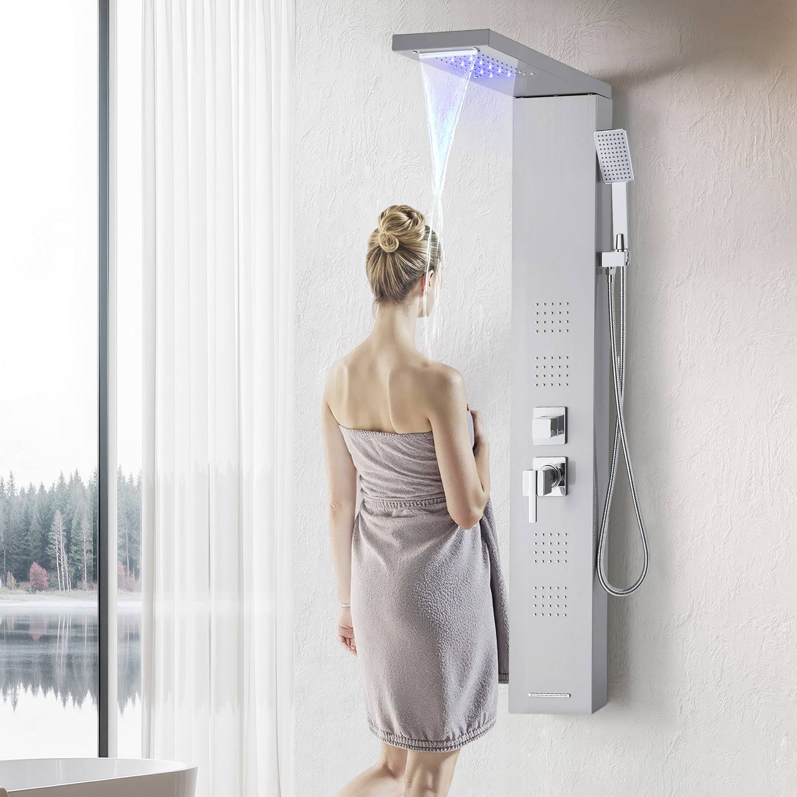 Vevor - VEVOR Colonne douche LED acier inox 1345mm, 5 fonctions dont 4 jets corps et douchette main. - Image 8