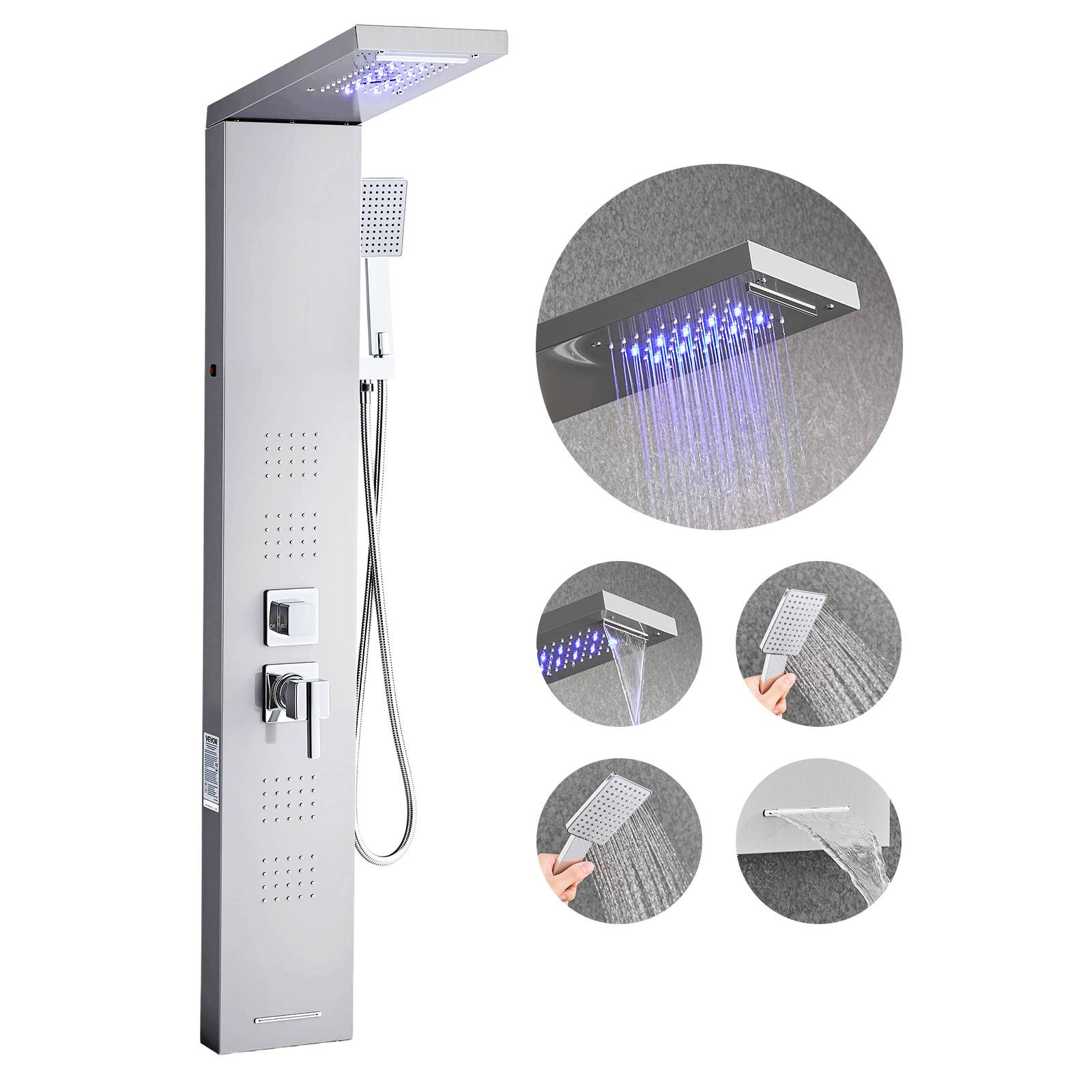 Vevor - VEVOR Colonne douche LED acier inox 1345mm, 5 fonctions dont 4 jets corps et douchette main. - Image 1