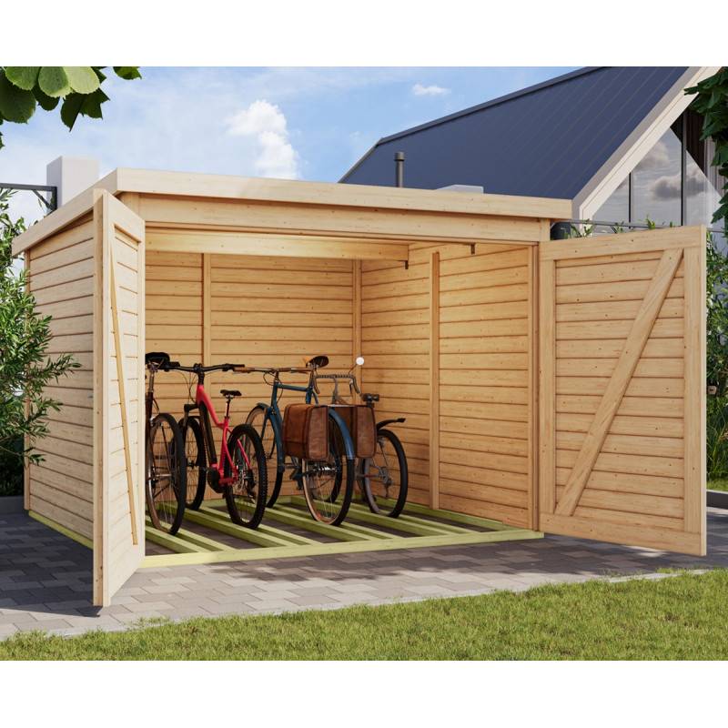 Abri à vélos en épicéa nordique 4,6m² pour 4 vélos avec embase Karibu marron - Image 2