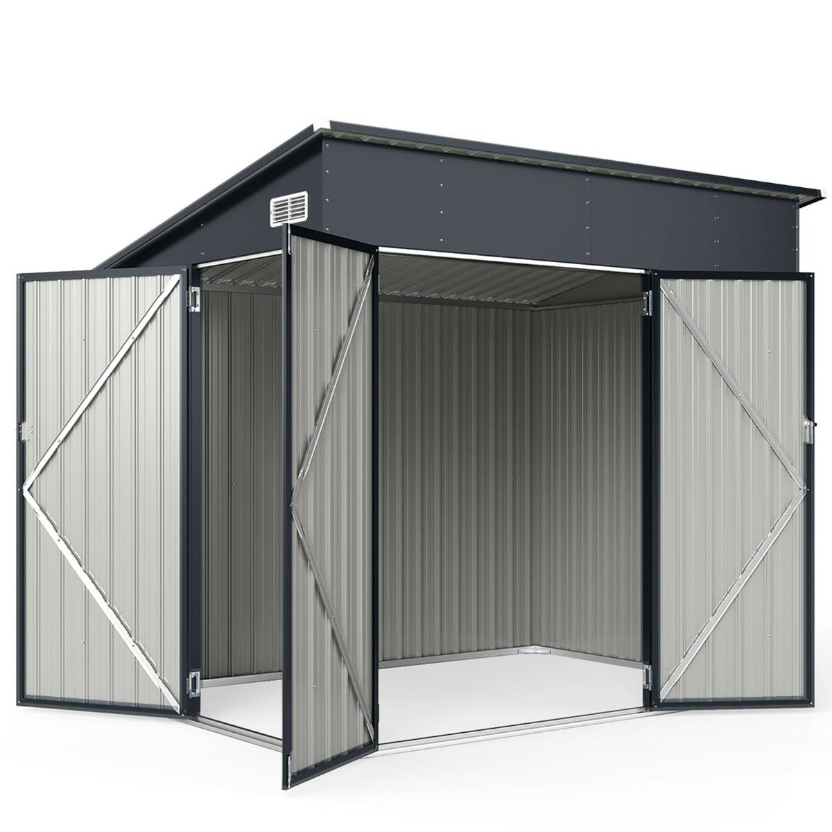 Abri de Stockage à 3 Portes avec Toit en Pente Acier Galvanisé pour Outils Gris Foncé 235x174cm - Image 1