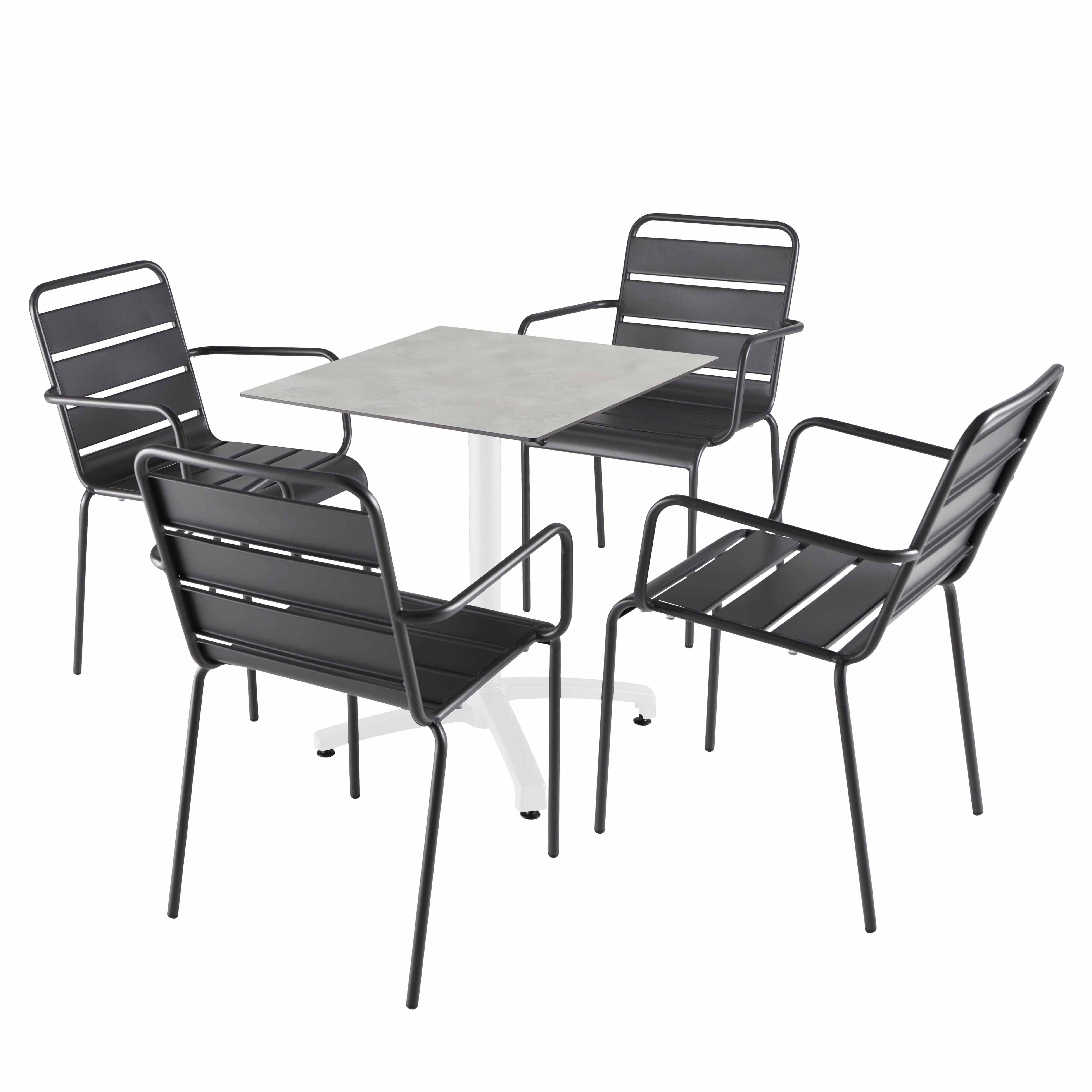Oviala - Ensemble table 70 cm gris clair et 4 chaises en métal gris - Oviala - Image 1