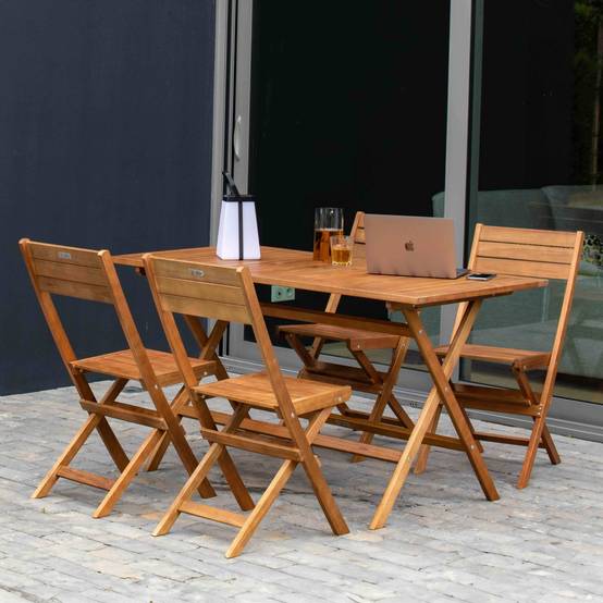 Oviala - Table de terrasse et 4 chaises pliantes en bois Sete - Oviala - Image 2