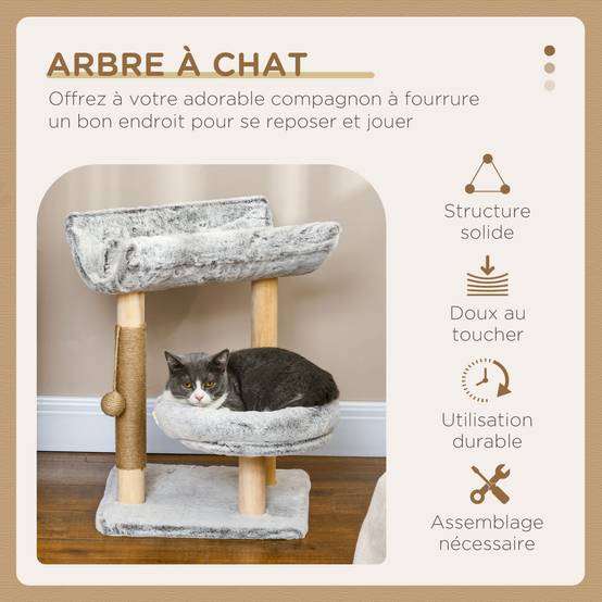 Arbre à chat panneaux de particules et peluche gris 40 x 40 x 60 cm - PANGIVO - Image 6
