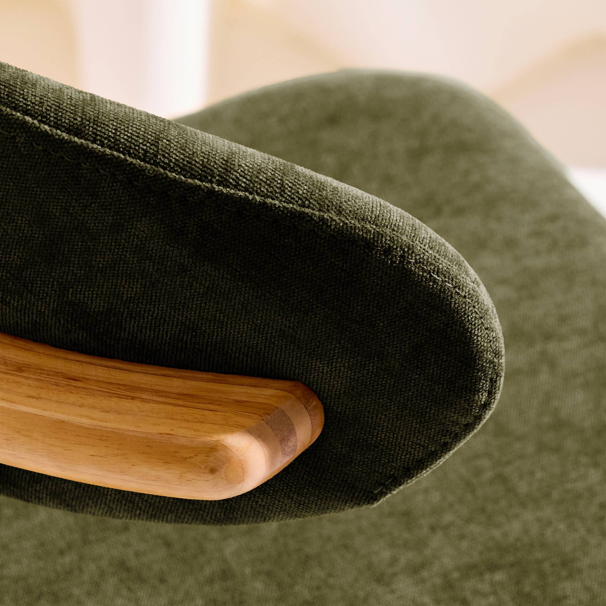 sweeek - Lot de 2 chaises bois d'hévéa naturel et tissu chenille kaki - Paola | sweeek - Image 7