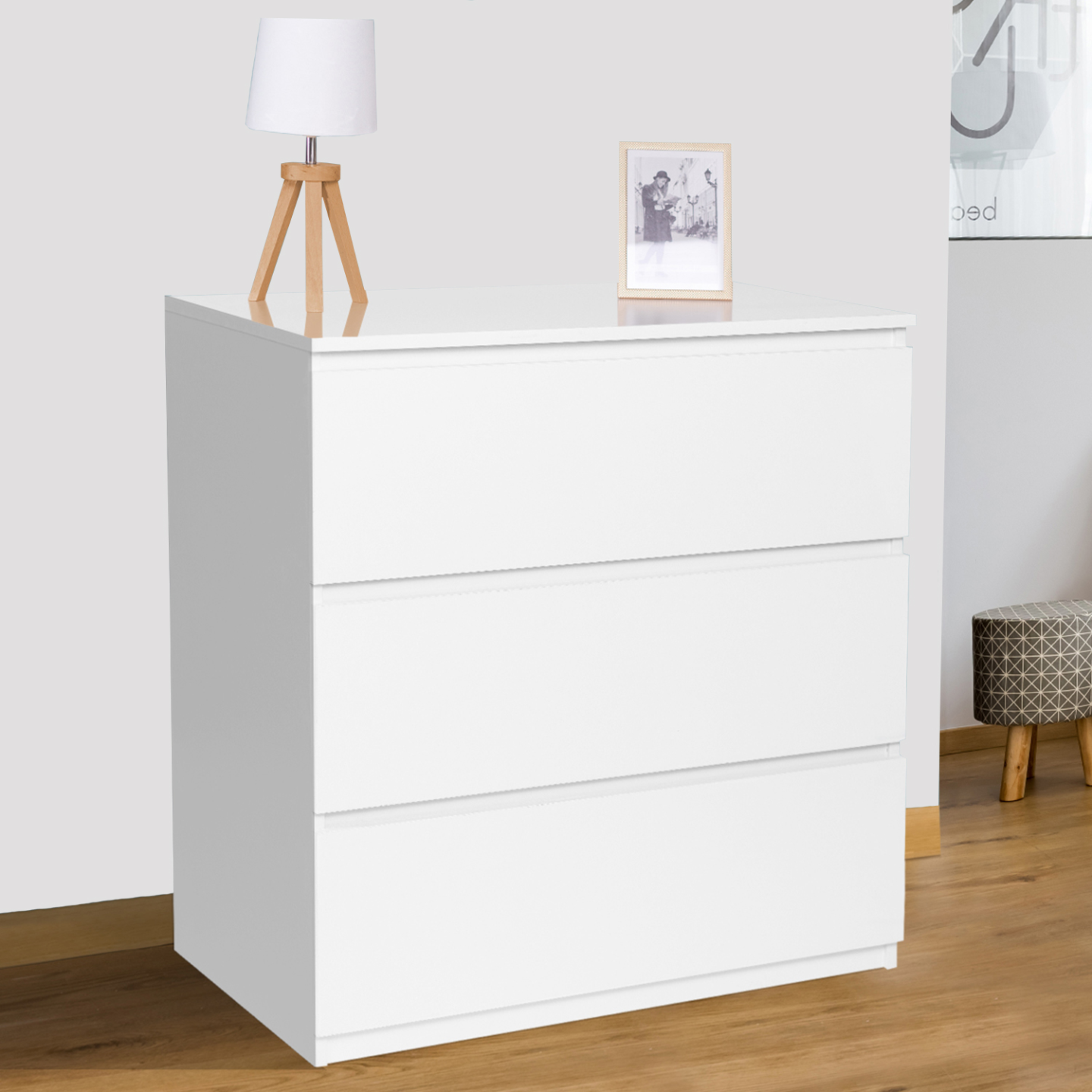 Commode 3 tiroirs TOMI 78 cm bois blanc - Image 1