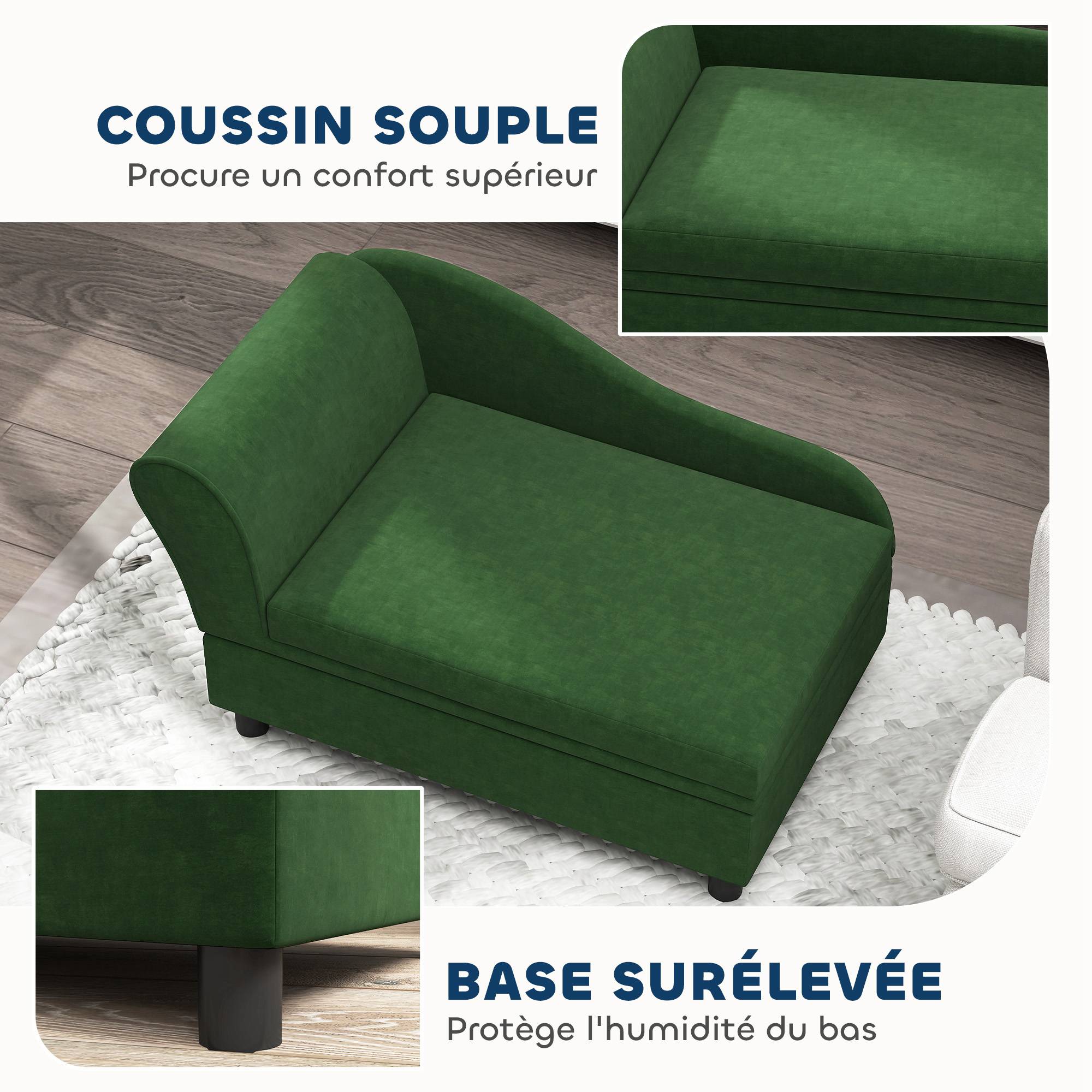 Canapé chien chat sur pied avec coffre de rangement style moderne coussin d'assise amovible 76 x 45 x 43 cm vert - Image 9