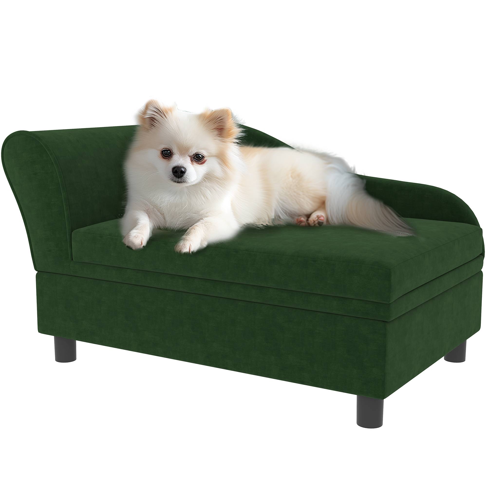 Canapé chien chat sur pied avec coffre de rangement style moderne coussin d'assise amovible 76 x 45 x 43 cm vert - Image 1