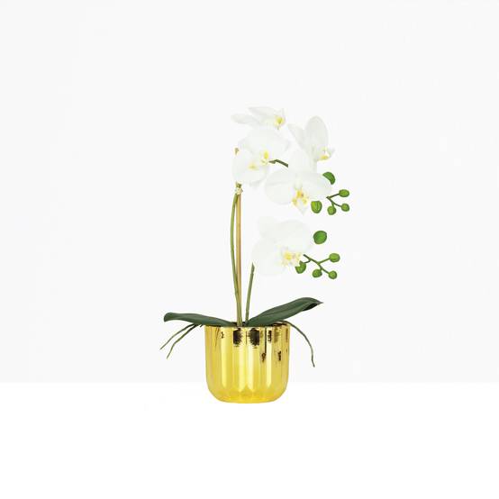 Ligne Deco - Orchidée artificielle toucher naturel pot or 40cm - Image 2