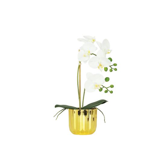 Ligne Deco - Orchidée artificielle toucher naturel pot or 40cm - Image 1