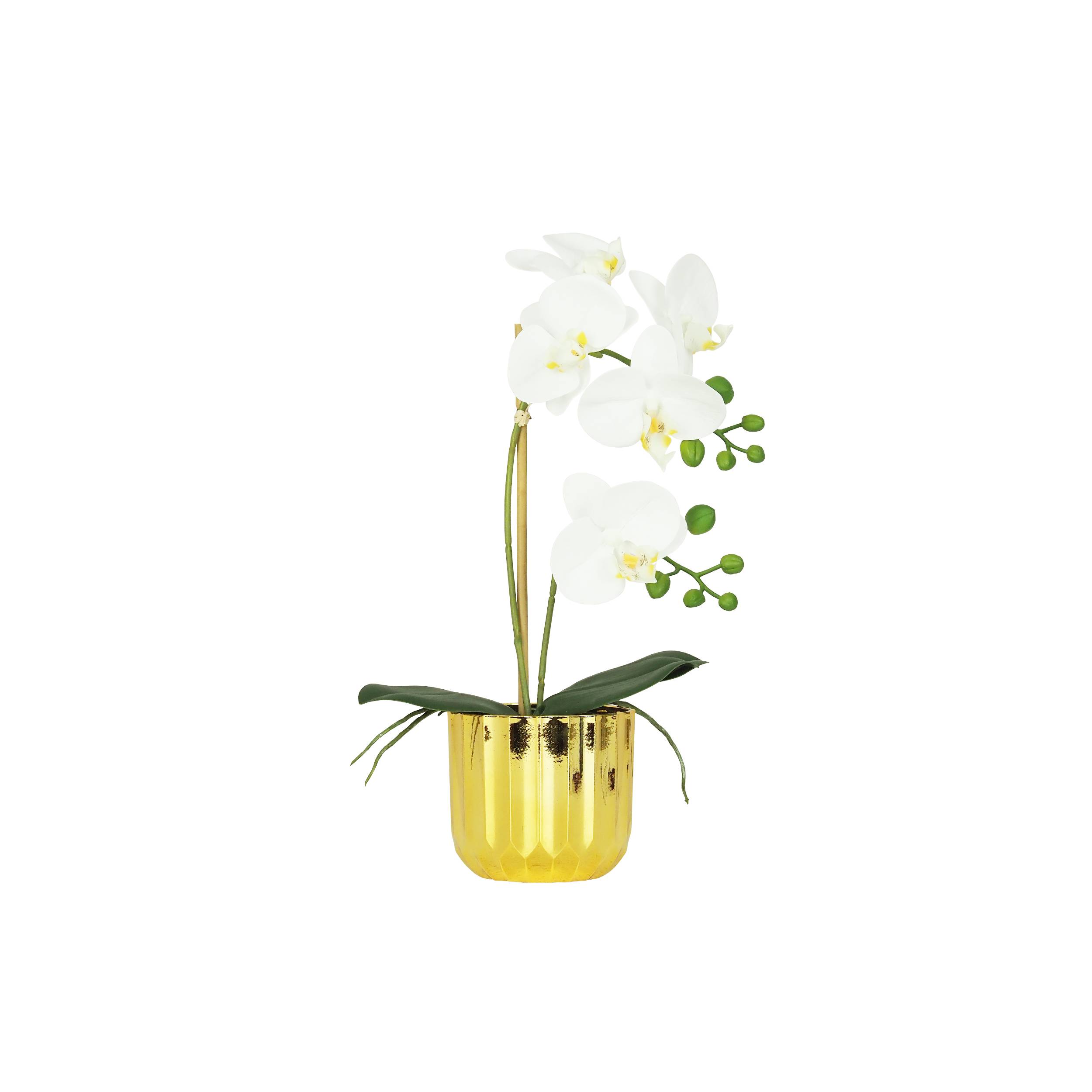 Ligne Deco - Orchidée artificielle toucher naturel pot or 40cm - Image 1