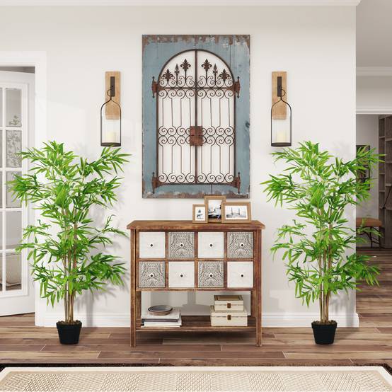 Lot 2 Bambous Artificiels PE Décoration Intérieure Sans Entretien 150cm Vert - ComfortXL Outdoor Living - Image 9