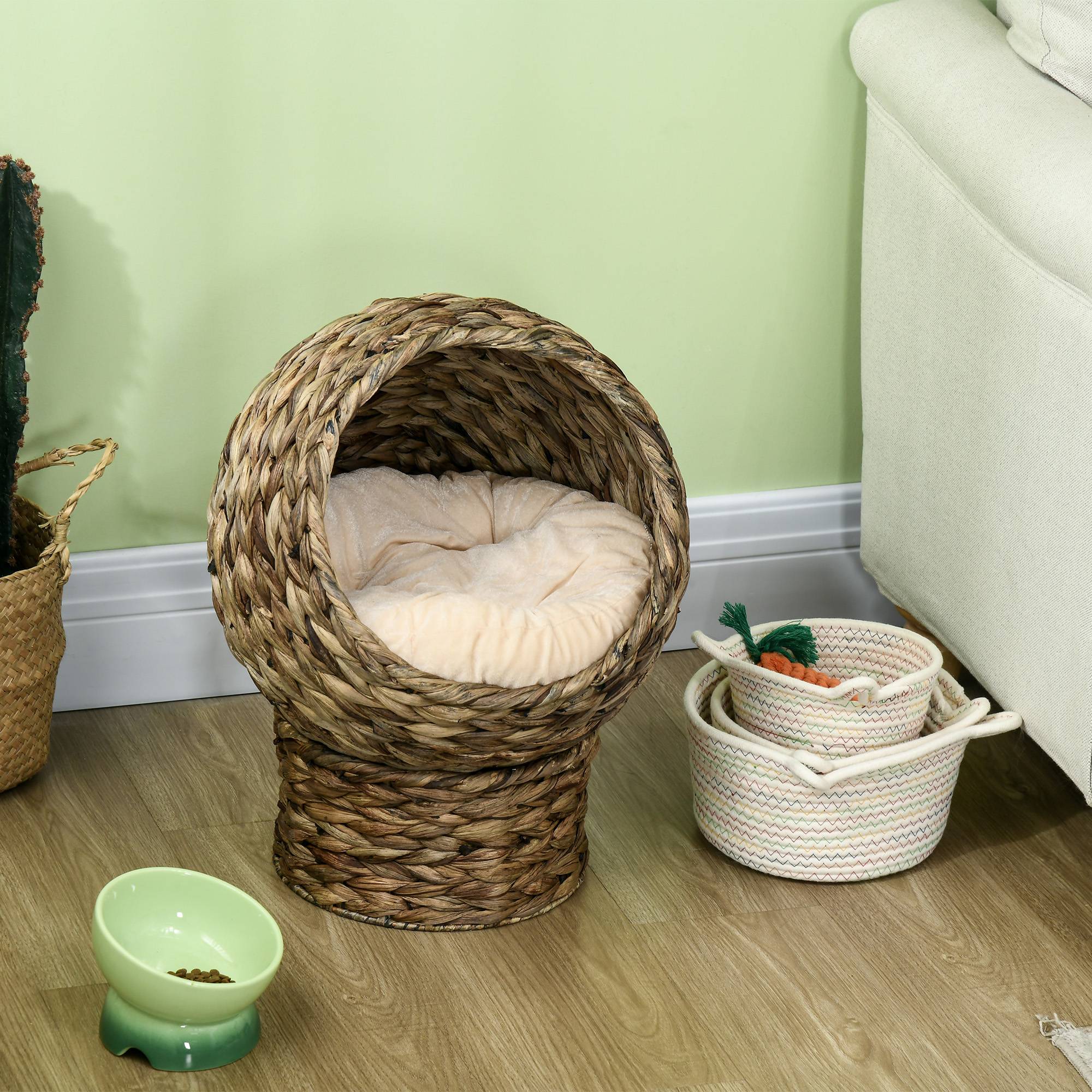 Panier chat lit surélevé chat cosy niche grotte à chat grand confort dim. 40L x 37l x 51H cm coussin moelleux beige inclus - Image 9