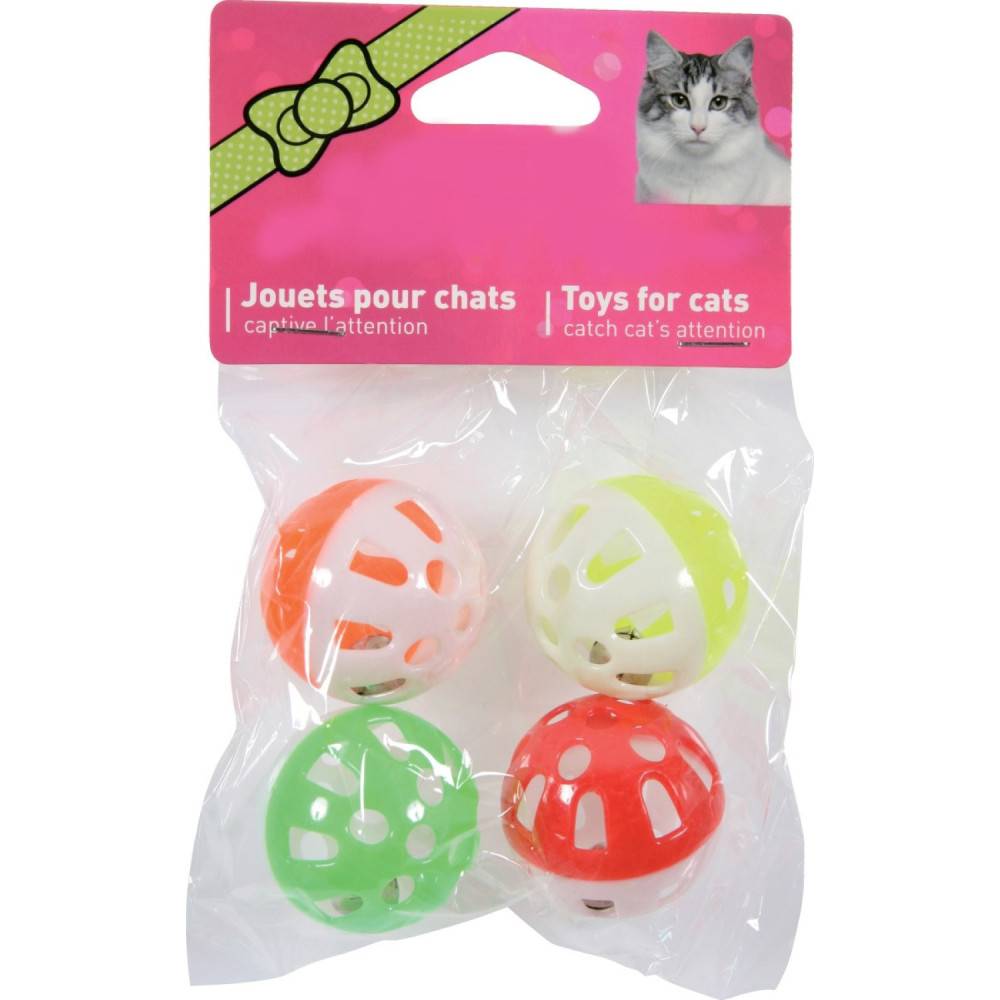 animallparadise - 4 sphères grelot ø 3 cm jouet pour chat couleur multi couleur - Image 2