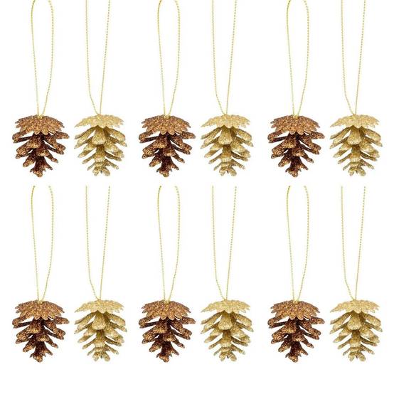 Atmosphera - Lot de 12 Sujets de Noël "Pommes de pin" 3cm Or & Bronze - Image 1