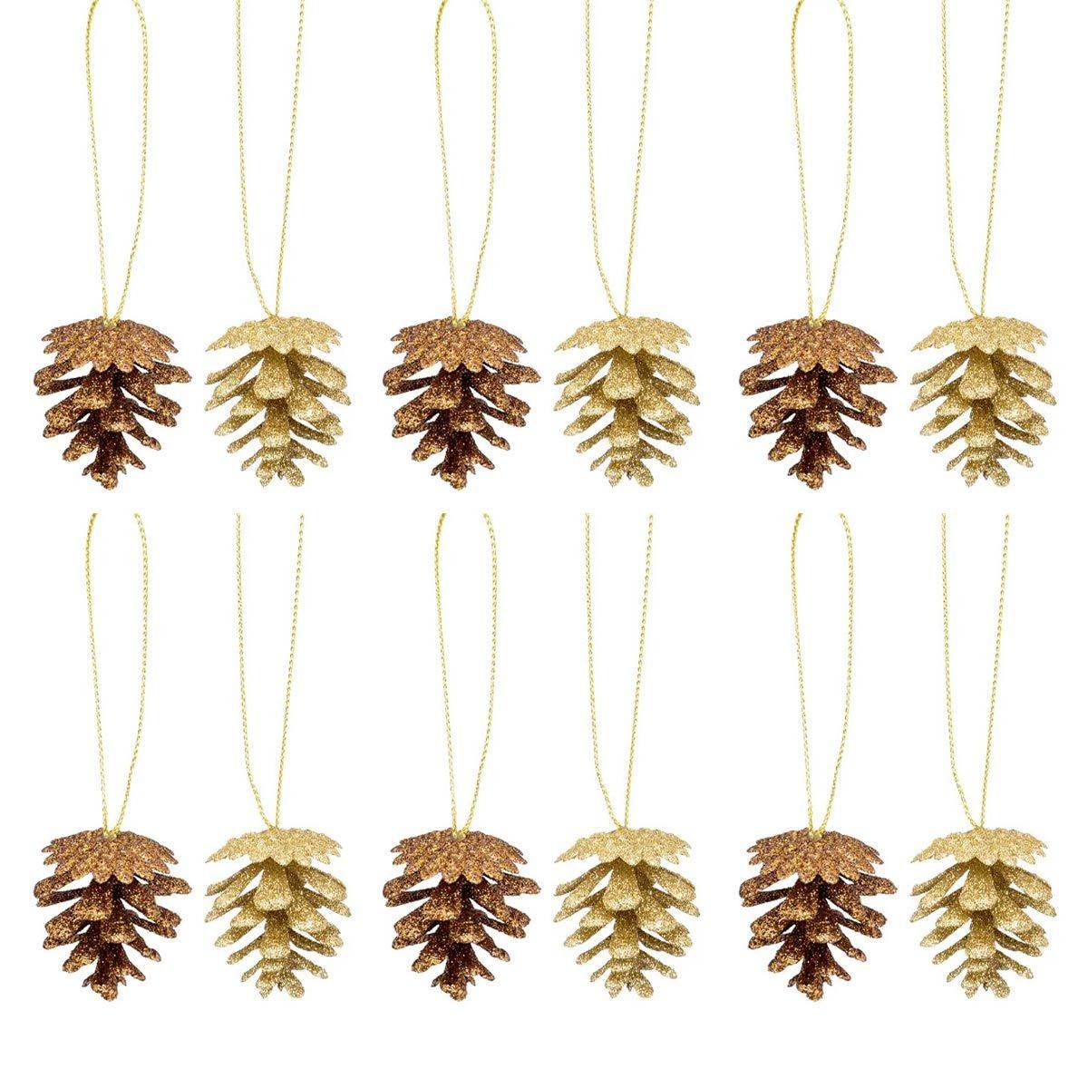 Atmosphera - Lot de 12 Sujets de Noël "Pommes de pin" 3cm Or & Bronze - Image 1