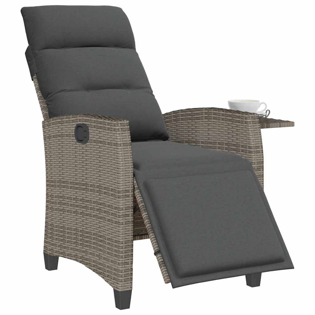 PANGIVO - Chaise de jardin inclinable avec table d'appoint gris polyrotins 65 x 58 x 94 cm, Poids :13.55kg - PANGIVO - Image 4