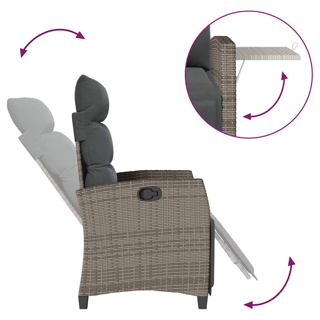 PANGIVO - Chaise de jardin inclinable avec table d'appoint gris polyrotins 65 x 58 x 94 cm, Poids :13.55kg - PANGIVO - Image 8