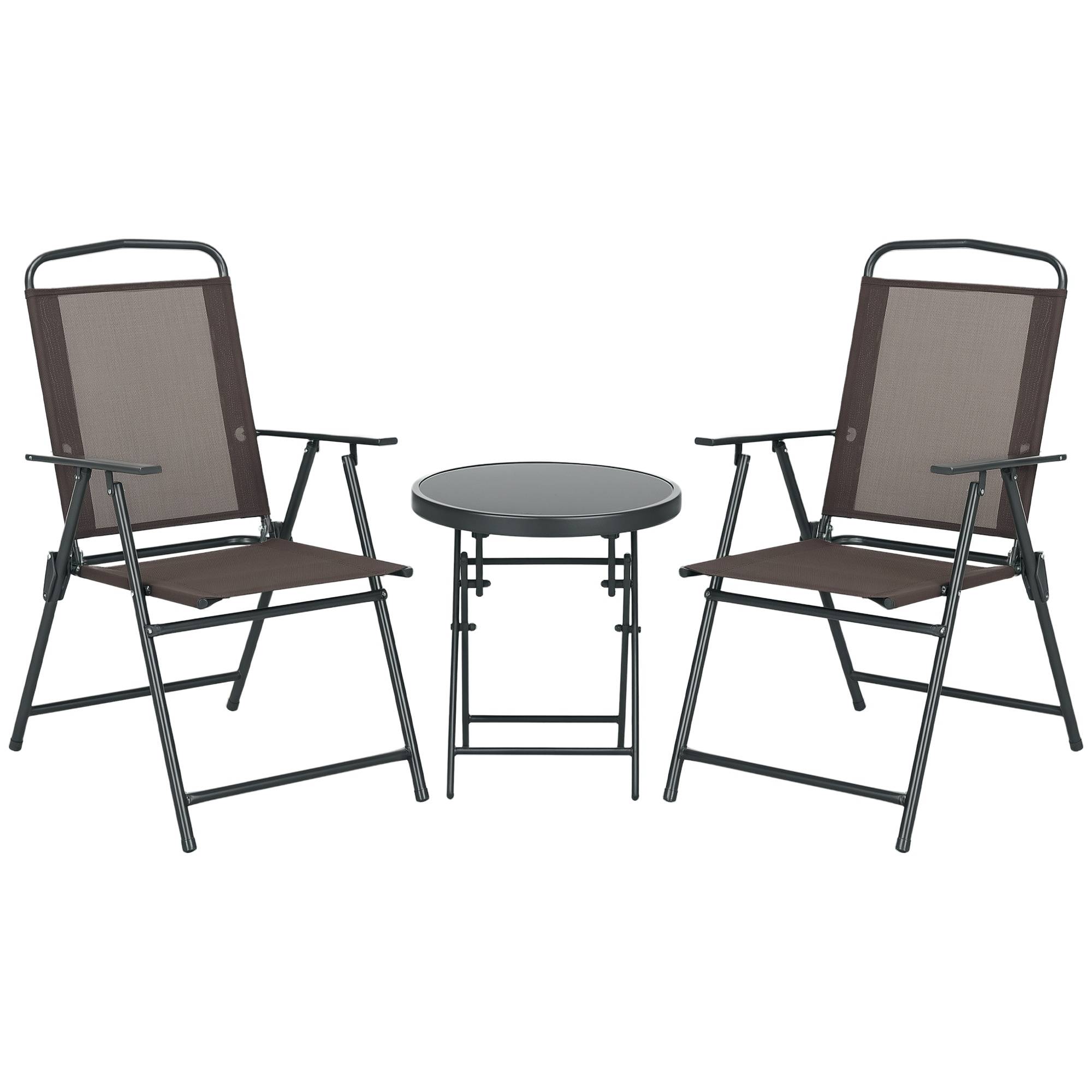 Ensemble jardin 3 pcs, 2 chaises 53,5x64x93 cm et table basse Ø45x50 cm métal marron - Image 1