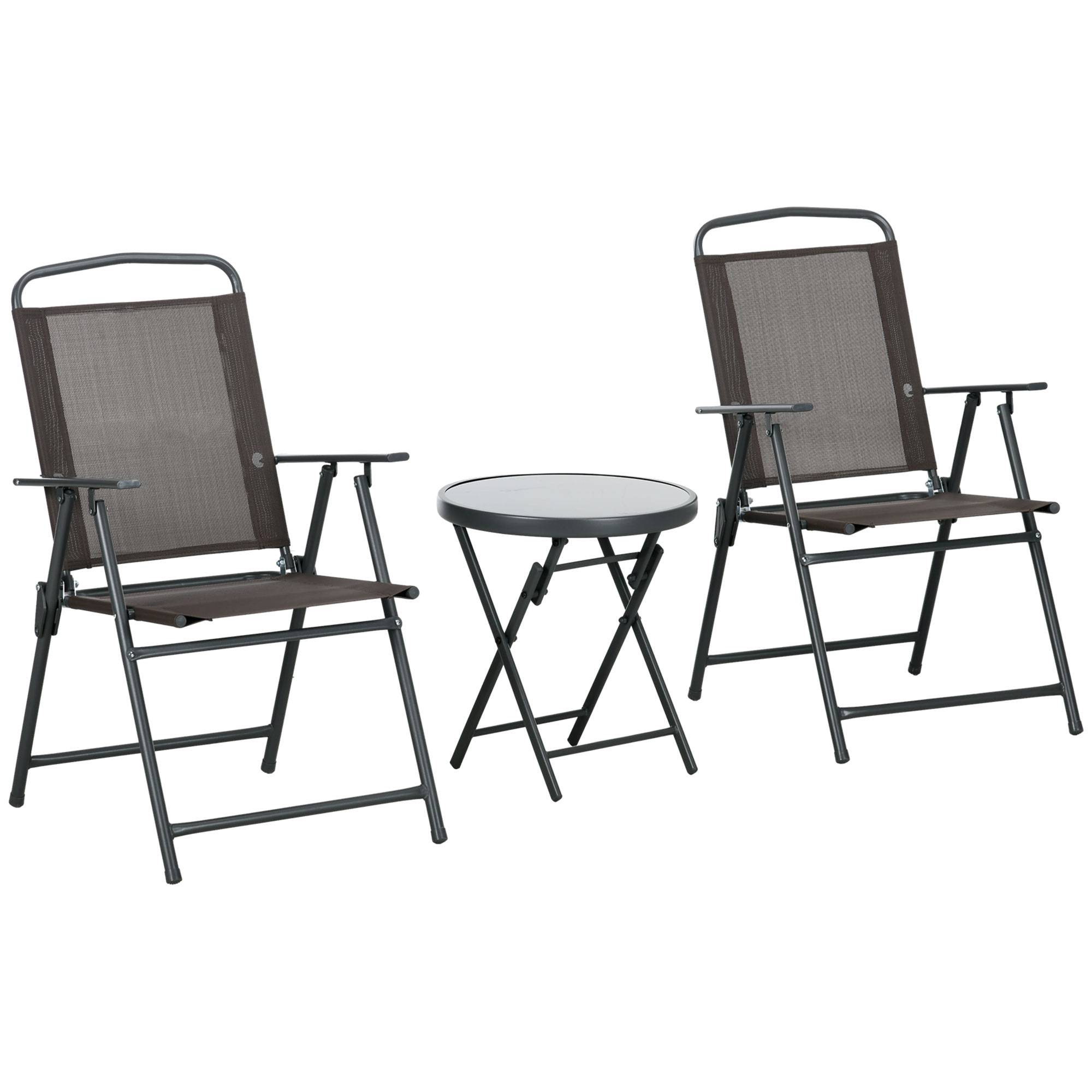 Ensemble jardin 3 pcs, 2 chaises 53,5x64x93 cm et table basse Ø45x50 cm métal marron - Image 2