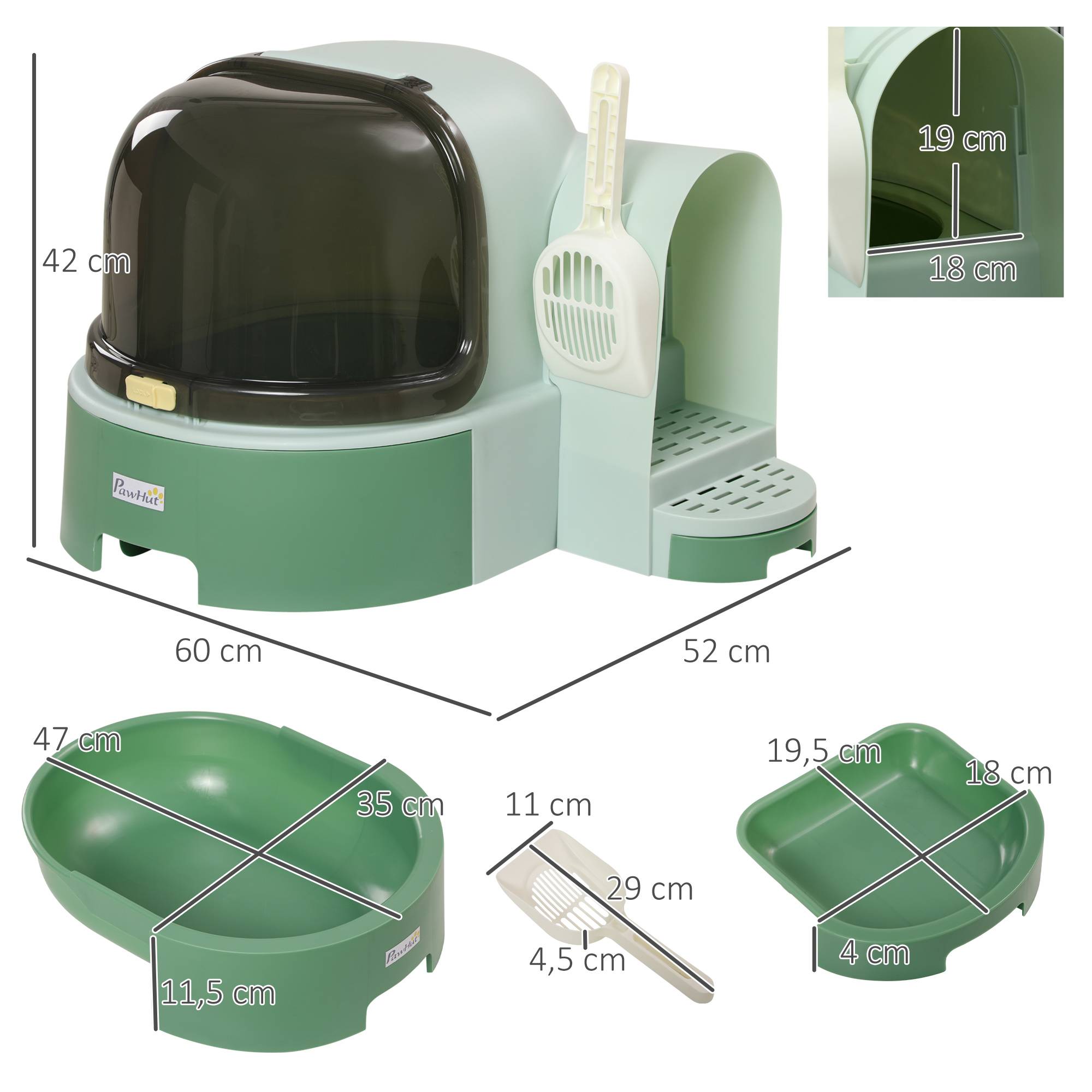 Sans Marque - Litière, 2 bacs coulissants, 1 pelle, récupérateur, couvercle amovible, Vert+Noir - Image 5