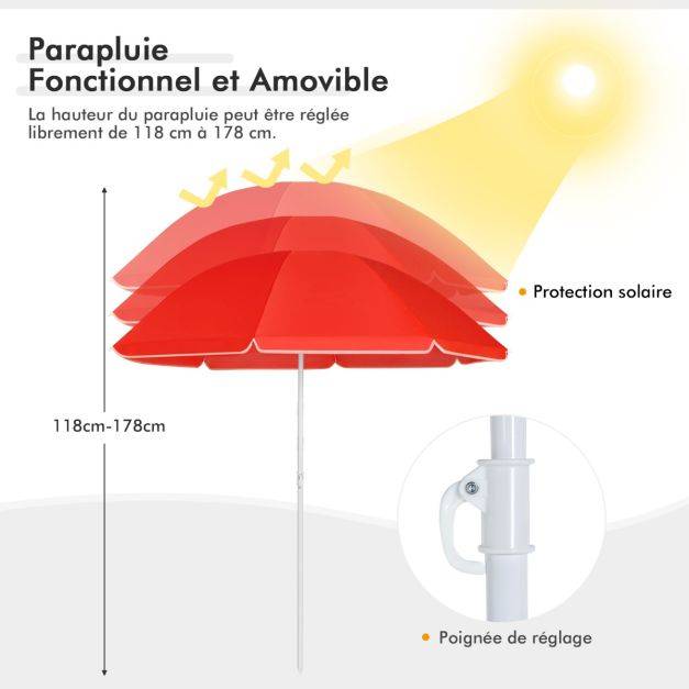 Helloshop26 - Chaise de camping pliante 2 places avec poche isotherme porte-gobelet parasol accoudoirs portable 113 kg rouge - Image 4