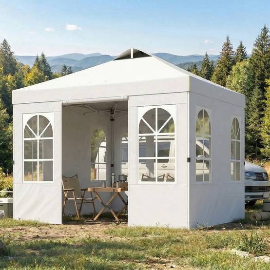 Tente pliante pop-up 3x3m avec protection UPF50+, 4 panneaux latéraux amovibles, hauteur réglable et sac de transport, blanche - Image 4