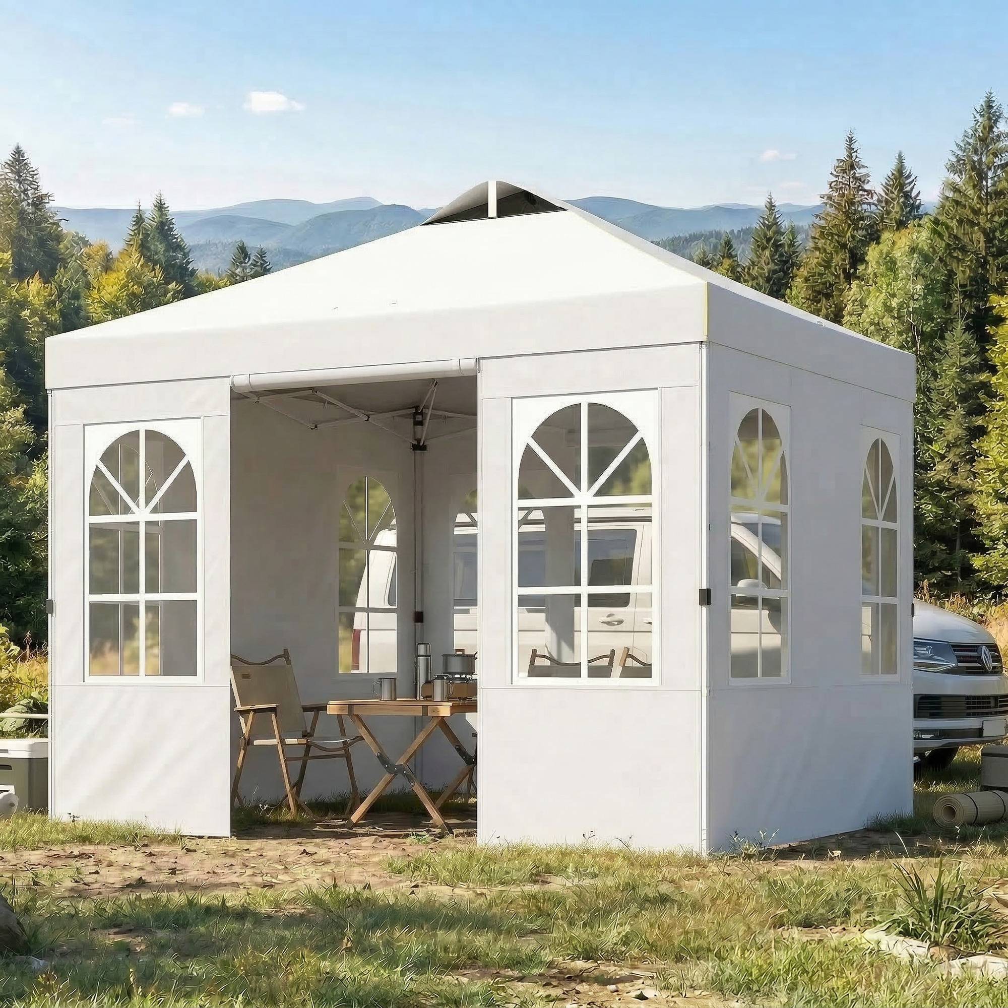 Tente pliante pop-up 3x3m avec protection UPF50+, 4 panneaux latéraux amovibles, hauteur réglable et sac de transport, blanche - Image 4