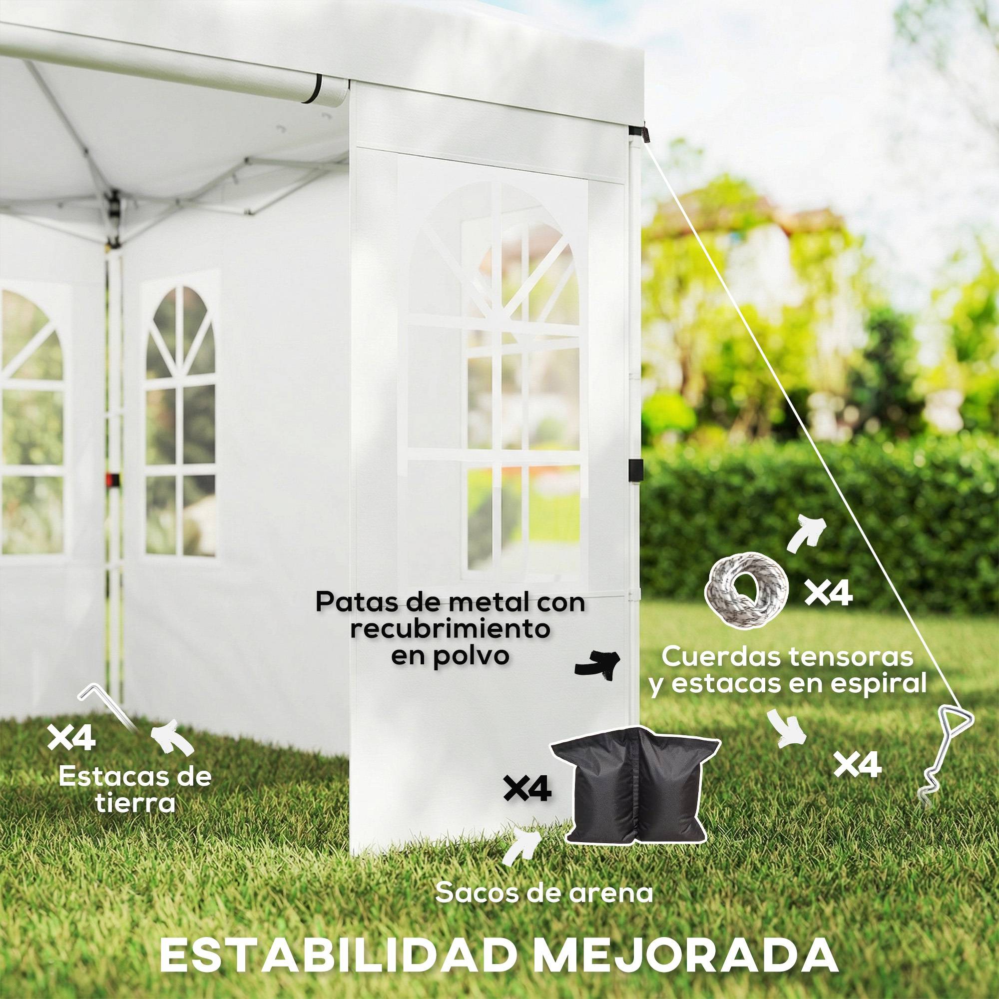 Tente pliante pop-up 3x3m avec protection UPF50+, 4 panneaux latéraux amovibles, hauteur réglable et sac de transport, blanche - Image 8