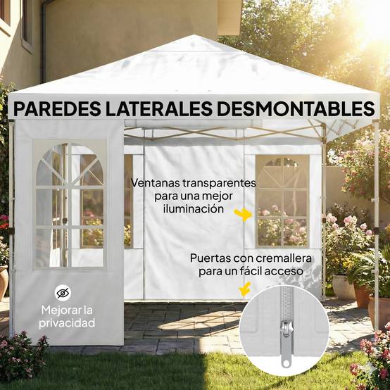 Tente pliante pop-up 3x3m avec protection UPF50+, 4 panneaux latéraux amovibles, hauteur réglable et sac de transport, blanche - Image 10
