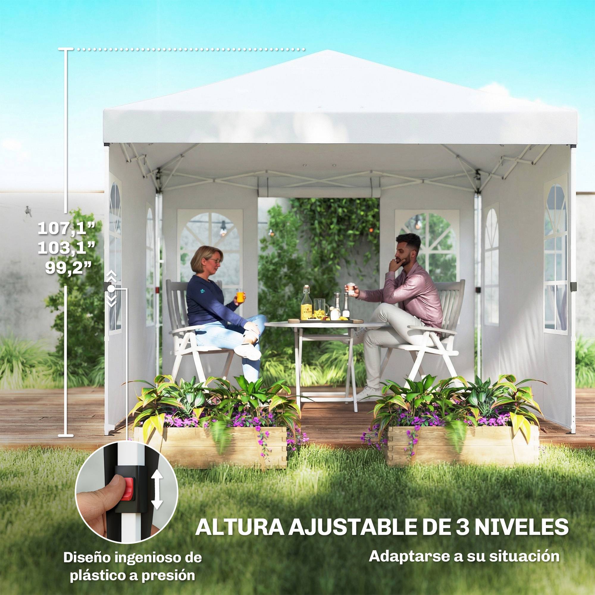 Tente pliante pop-up 3x3m avec protection UPF50+, 4 panneaux latéraux amovibles, hauteur réglable et sac de transport, blanche - Image 9