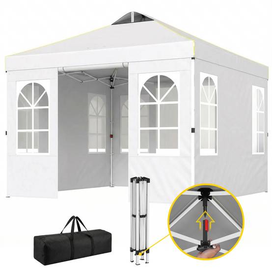 Tente pliante pop-up 3x3m avec protection UPF50+, 4 panneaux latéraux amovibles, hauteur réglable et sac de transport, blanche - Image 2