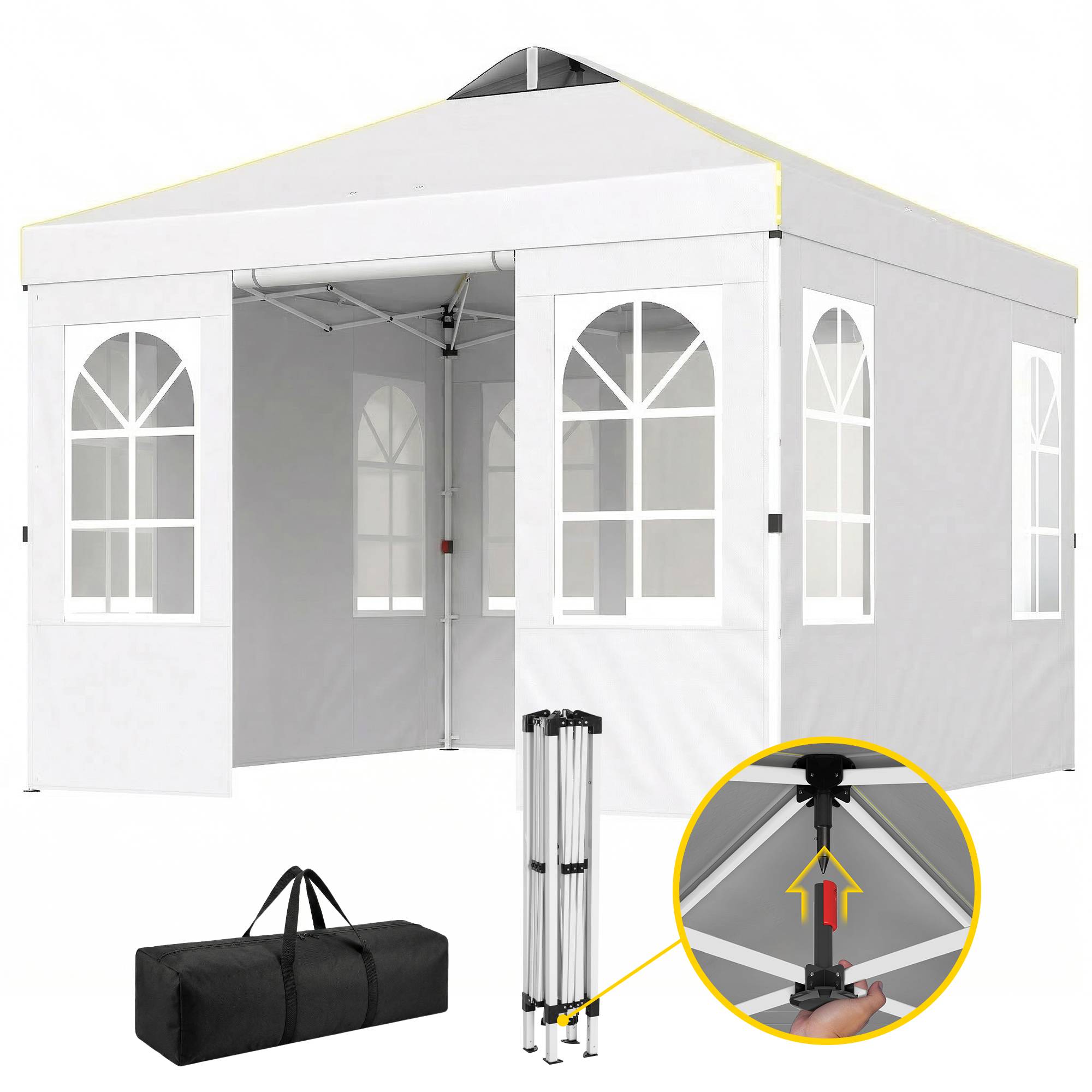 Tente pliante pop-up 3x3m avec protection UPF50+, 4 panneaux latéraux amovibles, hauteur réglable et sac de transport, blanche - Image 2