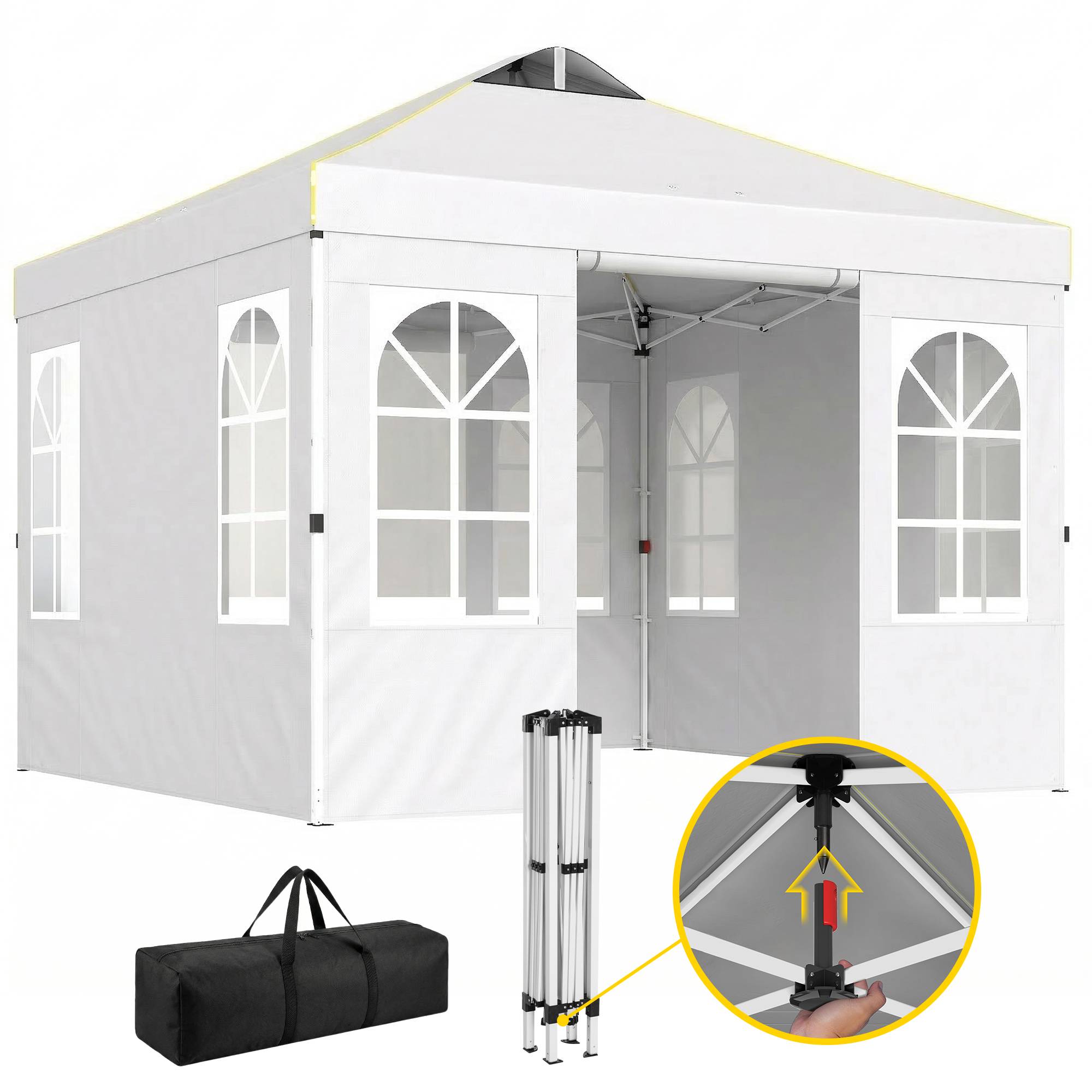 Tente pliante pop-up 3x3m avec protection UPF50+, 4 panneaux latéraux amovibles, hauteur réglable et sac de transport, blanche - Image 1