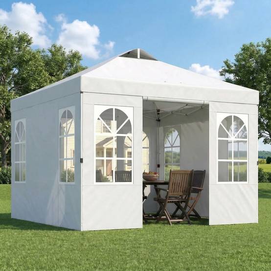 Tente pliante pop-up 3x3m avec protection UPF50+, 4 panneaux latéraux amovibles, hauteur réglable et sac de transport, blanche - Image 3