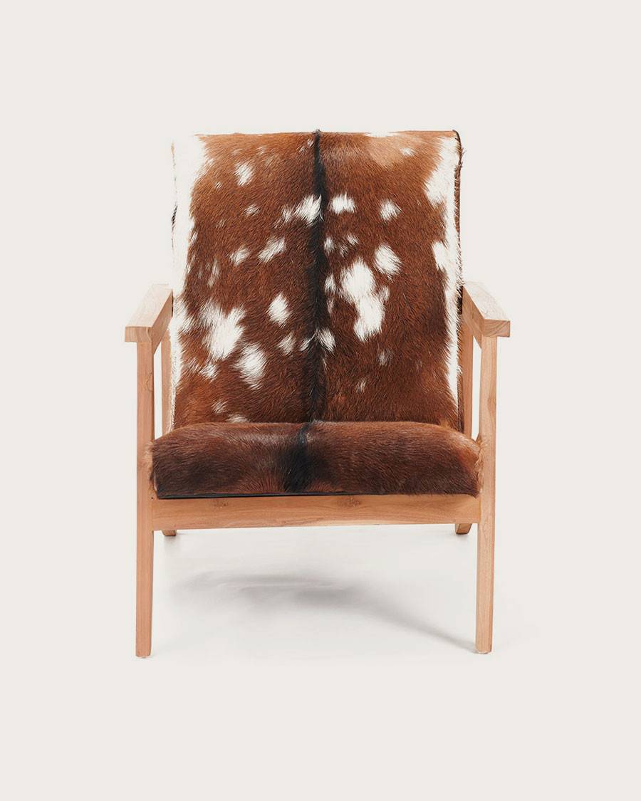 Cow Boy - Fauteuil en teck et peau de chèvre - UNIQKA - Image 5