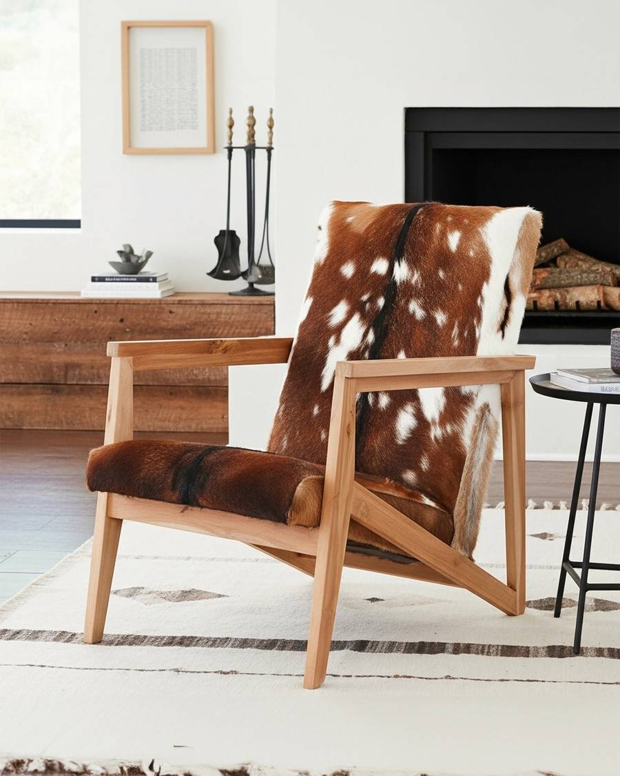 Cow Boy - Fauteuil en teck et peau de chèvre - UNIQKA - Image 2