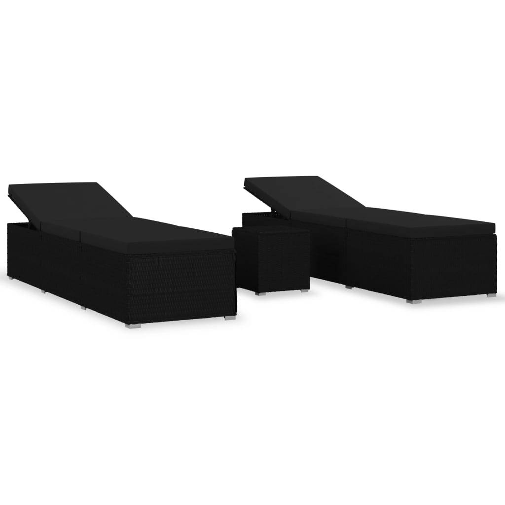 Helloshop26 - Chaises longues transat de jardin table à thé 3 pièces résine tressée noir - Image 1