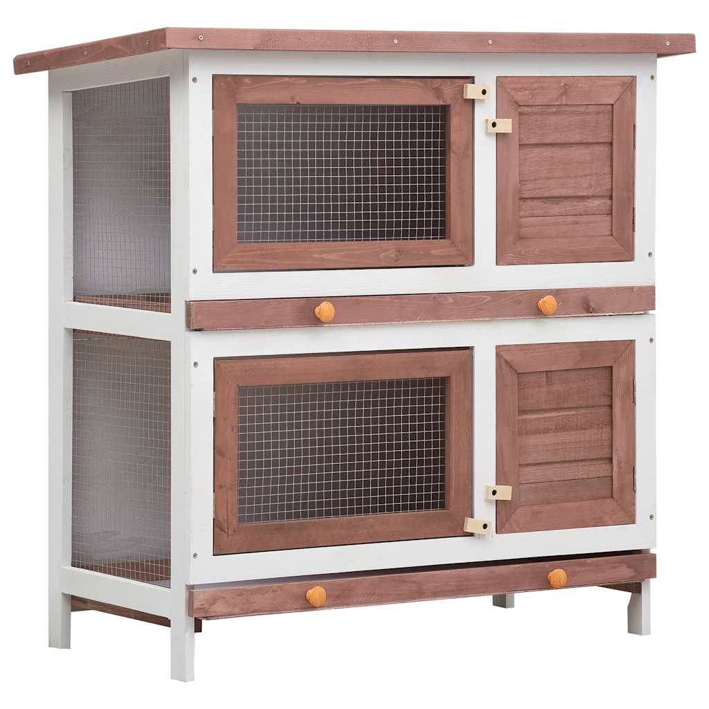 Clapier à lapin 2 étages en bois avec 4 portes pour jardin Marron – ComfortXL Outdoor Living - Image 2