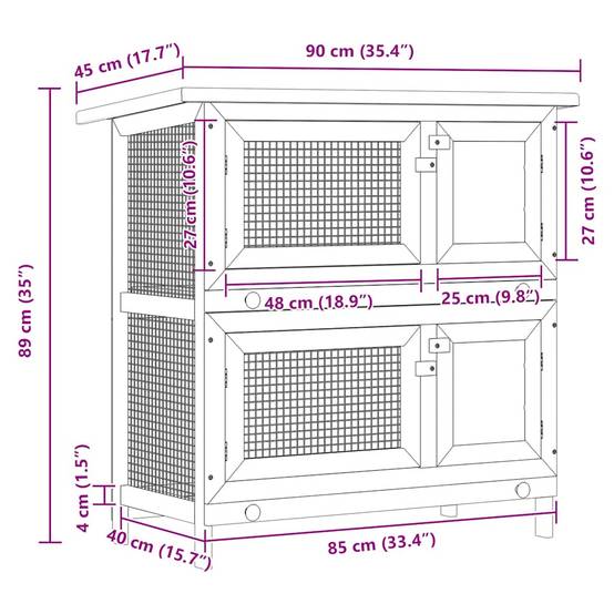 Clapier à lapin 2 étages en bois avec 4 portes pour jardin Marron – ComfortXL Outdoor Living - Image 8