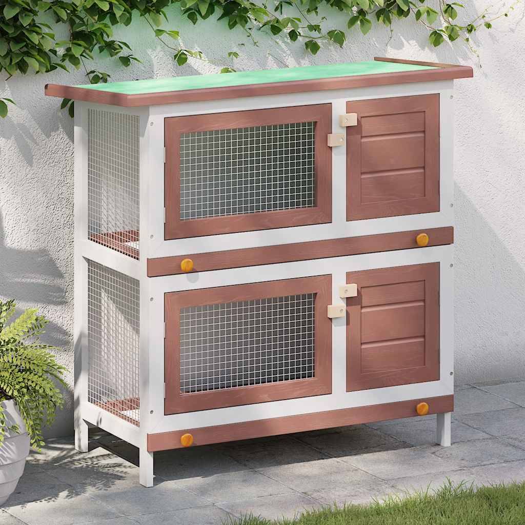 Clapier à lapin 2 étages en bois avec 4 portes pour jardin Marron – ComfortXL Outdoor Living - Image 1