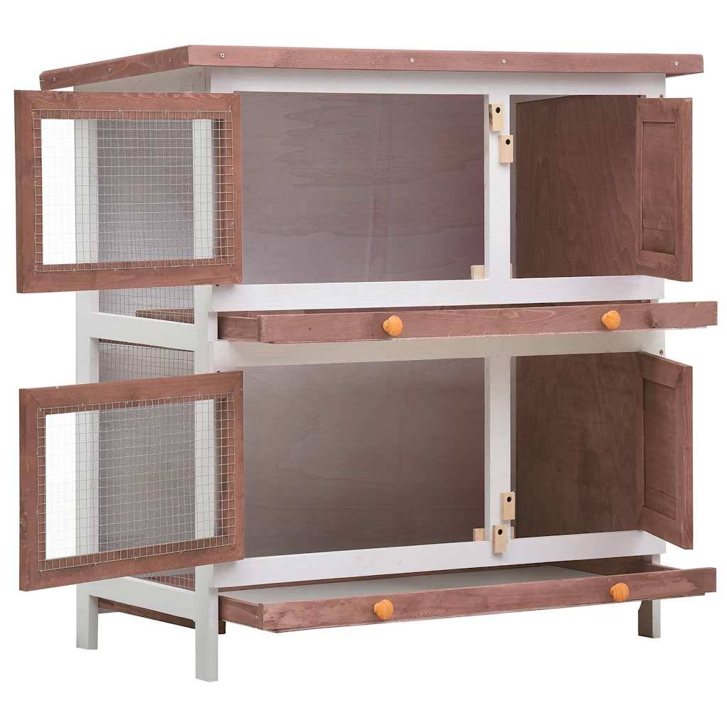 Clapier à lapin 2 étages en bois avec 4 portes pour jardin Marron – ComfortXL Outdoor Living - Image 3