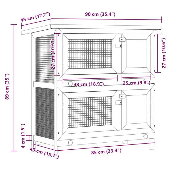 Clapier à lapin 2 étages en bois avec 4 portes pour jardin Marron – ComfortXL Outdoor Living - Image 9