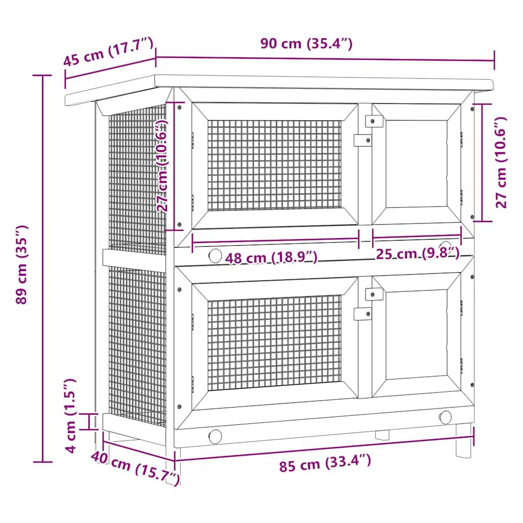 Clapier à lapin 2 étages en bois avec 4 portes pour jardin Marron – ComfortXL Outdoor Living - Image 9