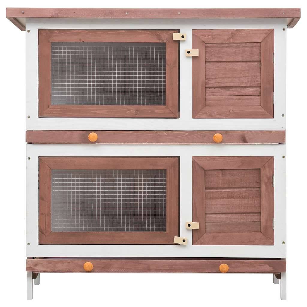 Clapier à lapin 2 étages en bois avec 4 portes pour jardin Marron – ComfortXL Outdoor Living - Image 4