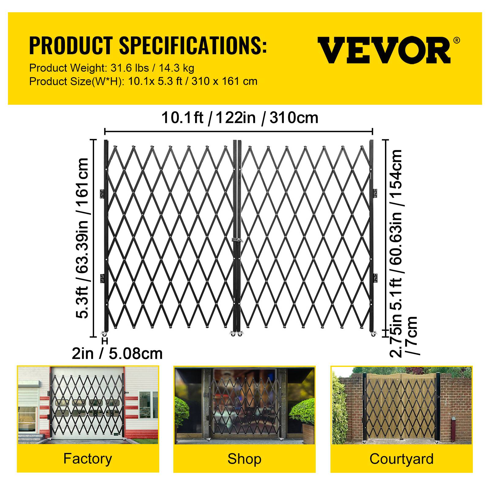 Vevor - VEVOR Barrière de Sécurité Extensible Pliant Double Porte Pliante 3,1 x 1,56 m - Image 7