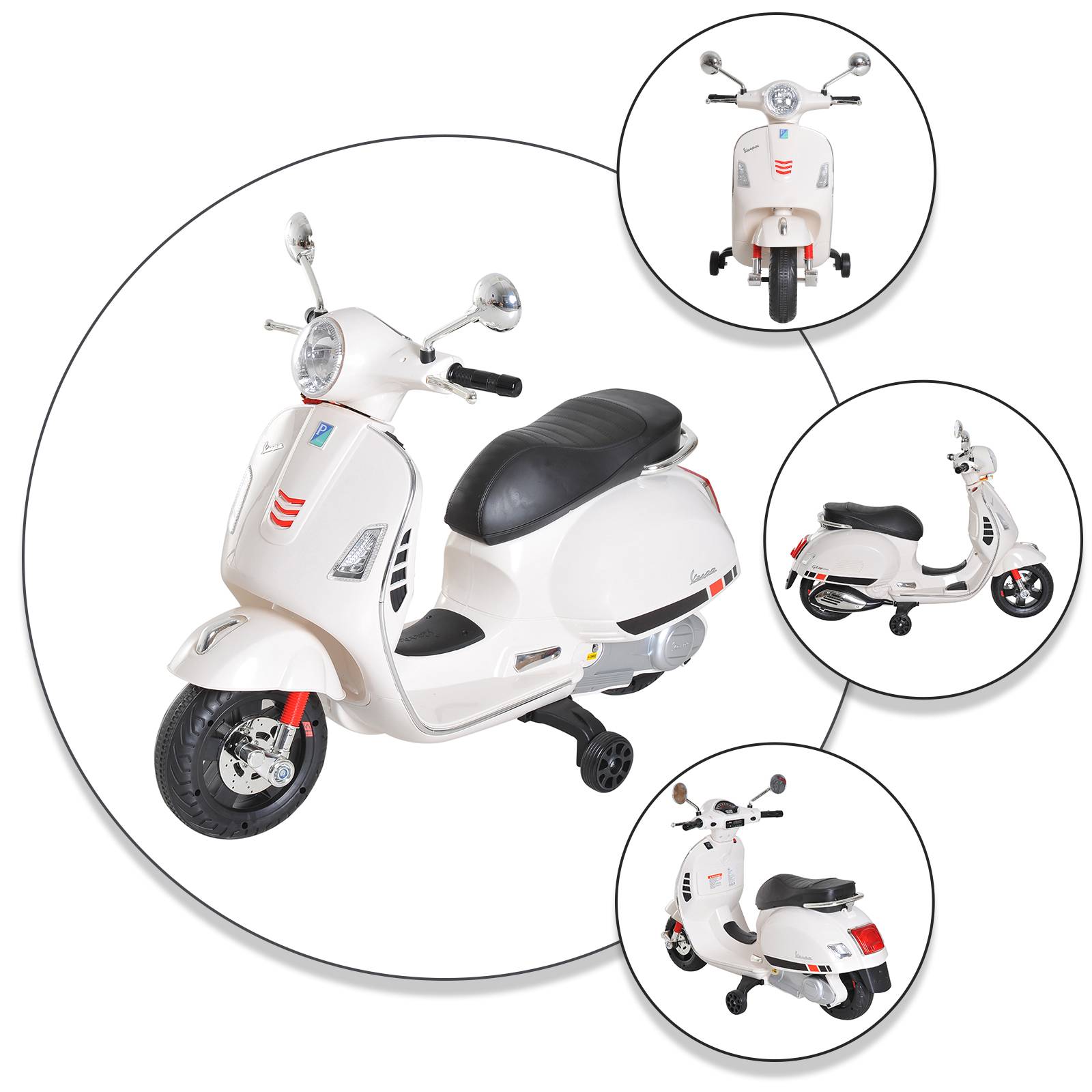 Vespa Scooter Moto électrique Enfants 6 V dim. 102L x 51l x 76H cm Musique MP3 Port USB klaxon Phare feu AR Blanc - Image 9