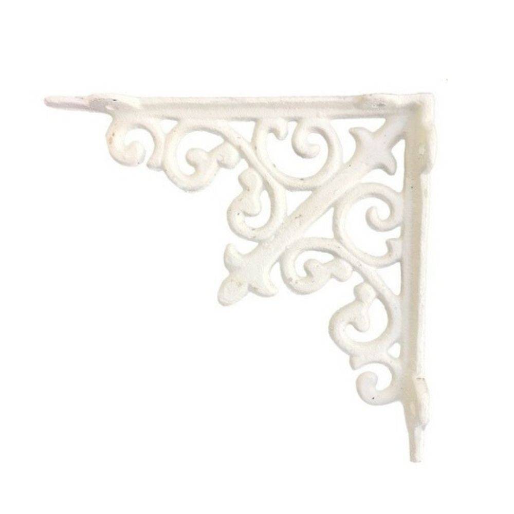 Equerre murale étagère vintage ancienne fonte blanche 15 x 15 cm Chemin de campagne - Image 1